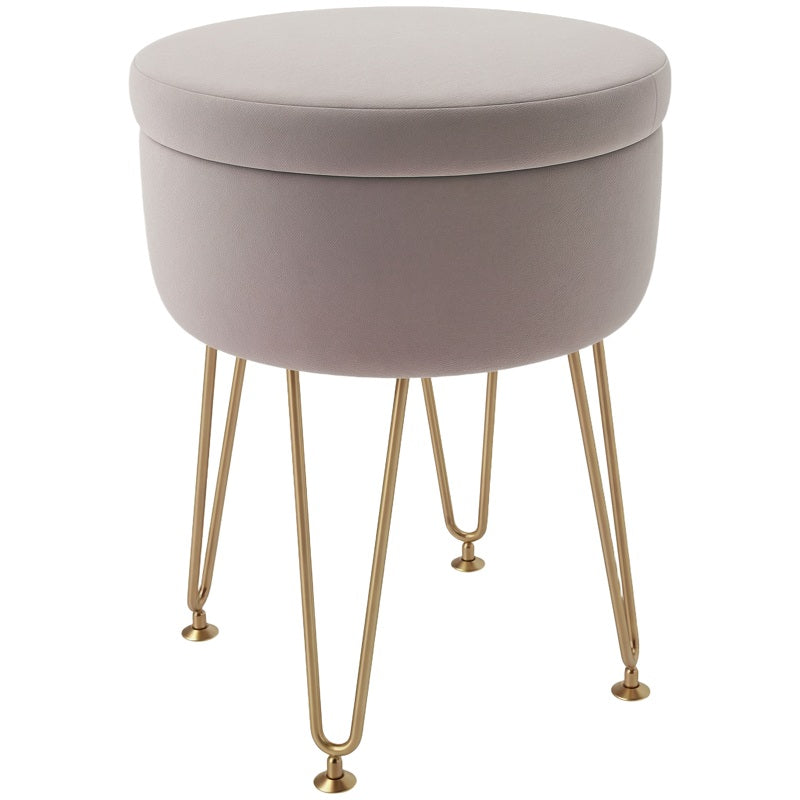 HOMCOM 5L Velvet-Feel Storage Ottoman - Light Pink
