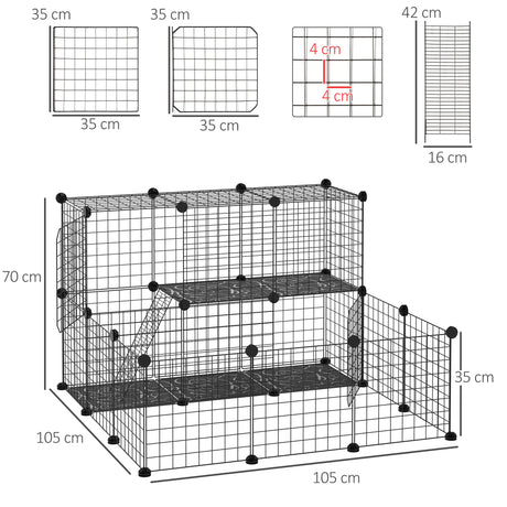 PawHut Pet Playpen w/ Door Customisable Fence for Guinea Pigs Chinchillas Hedgehogs - Black