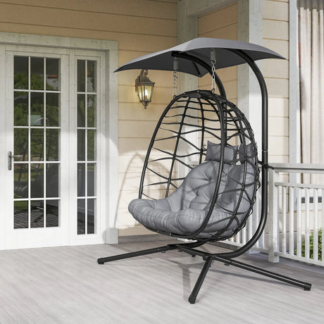 Outsunny Two-Seater Rattan Egg Chair - Black