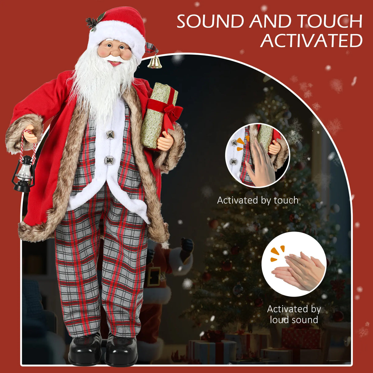 HOMCOM 4'6" Animated Santa Claus Figure, with Sound - Red