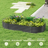 Outsunny Galvanised Raised Garden Bed, Metal Planter Box with Safety Edging, for Flowers, Herbs, Succulents, Dark Grey