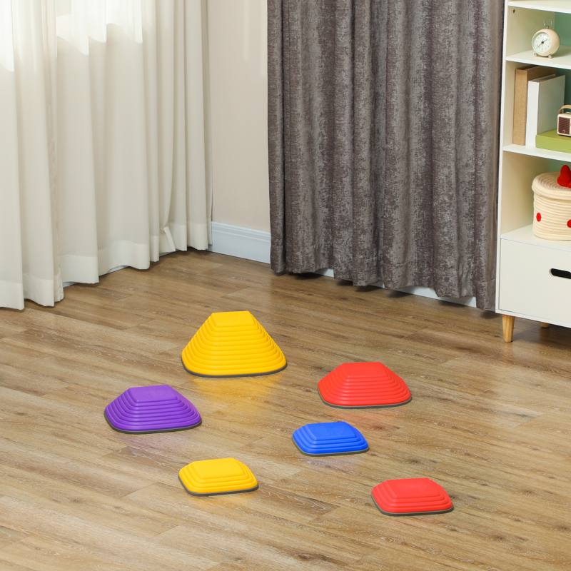 AIYAPLAY Balance Stepping Stones for Kids, 6-Piece Non-Slip Stackable River Stones, Obstacle Courses for Balance and Motor Skills
