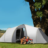 Outsunny Four-Man Tunnel Tent, with Two Bedrooms and Living Room - Grey/Yellow