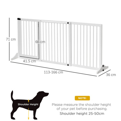 PawHut Wooden Dog Gate, Dog Fence Indoor, Freestanding Dog Barrier, Adjustable Lockable Fence with 3 Panels, 71H x 113-166W cm, White