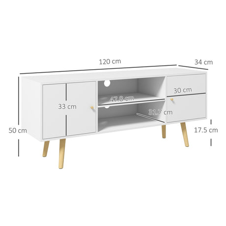 HOMCOM TV Unit Cabinet for TVs up to 55 Inches, TV Stand with Storage Shelves and Wood Legs for Living Room, White