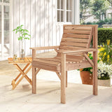 Outsunny Wooden Garden Dining Chair, Outdoor Chair Garden Armchair with Curved Seat and Wide Armrests, Natural Wood Finish
