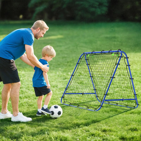 HOMCOM Double Sided Football Rebounder Net, Football Rebound Goal with Five Adjustable Angles, Blue