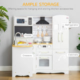 HOMCOM Kids Kitchen Playset, Large Pretend Role Play Kitchen, White