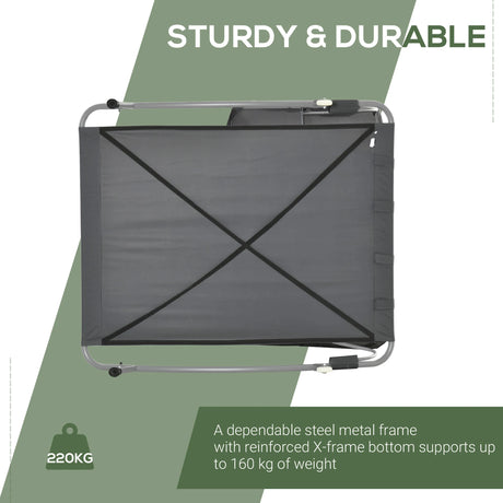 Outsunny Double Sun Lounger with Adjustable Detachable Canopy, Portable Garden Daybed for 2 with Wheels, Outdoor Sunbed Hammock with 2 Pillows, 220 KG Max. Load, Grey