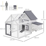 PawHut Chicken Coop with Run Wooden Hen House Pet Poultry Coops Cages Small Animal Outdoor Pen with Nesting Box 166 x 124 x 112cm
