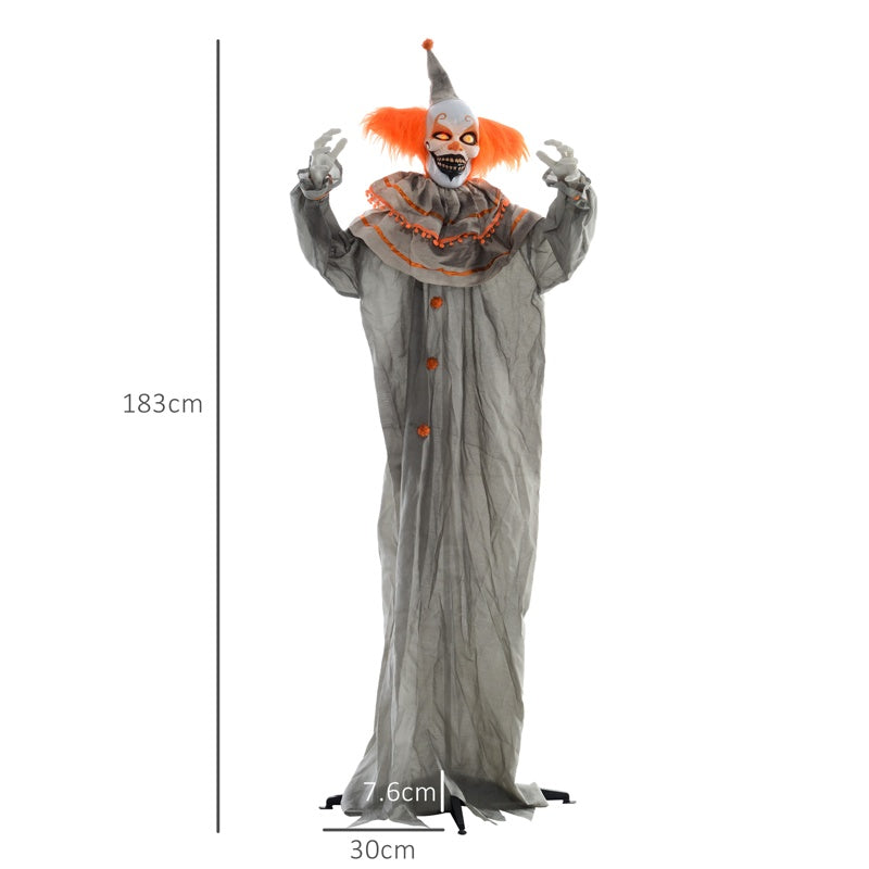 HOMCOM 6' Orange Clown Halloween Animatronic, with Glowing Eyes