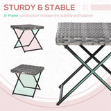 Outsunny Square PE Wicker Rattan Folding Table,Weather Resistant Wicker Weave Side Table with Steel Frame, Grey
