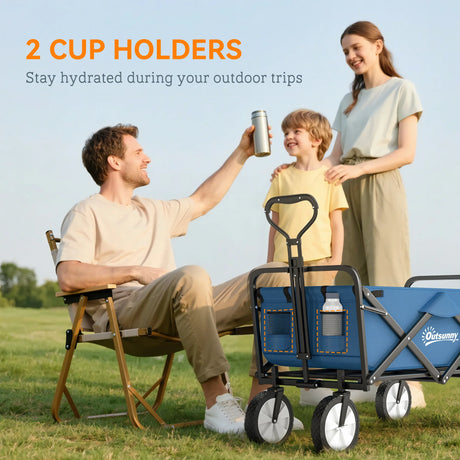 Outsunny 90L Festival Trolley on Wheels, Folding Camping Trolley Cart with Adjustable Handle, Portable for Outdoor, Garden, Shopping, Fishing, Navy Blue