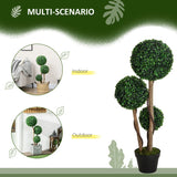 HOMCOM Decorative Artificial Tree Boxwood Ball Topiary Tree in Pot Fake Plant for Home Indoor Outdoor Decor, 90 cm, Dark Green