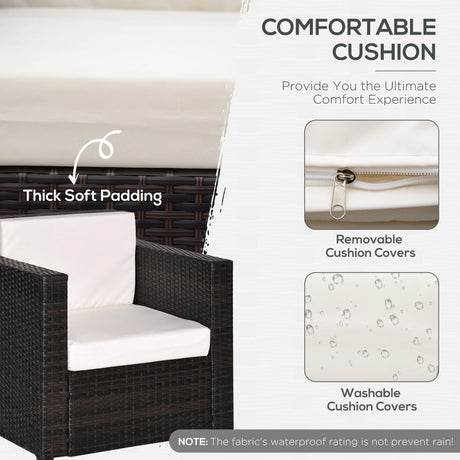 Outsunny Single Seater Rattan Chair, PE Wicker Garden Armchair with 10 cm Thickened Cushion, All-Weather Rattan Garden Chair with Armrests, Brown