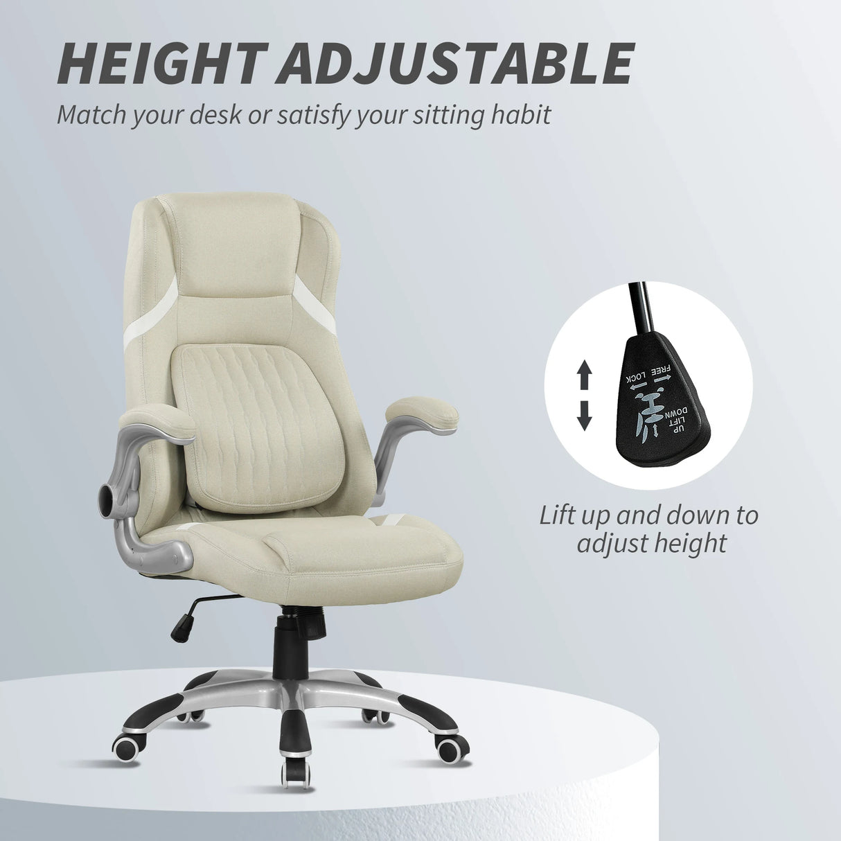 Vinsetto Linen-Look Office Chair, with Adjustable Height and Tension - Beige