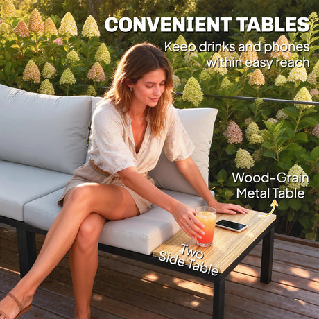 Outsunny Garden Furniture Set, 6 Piece Corner Sofa Set with Loveseat, Coffee Table, Sofa with Integrated Side Table
