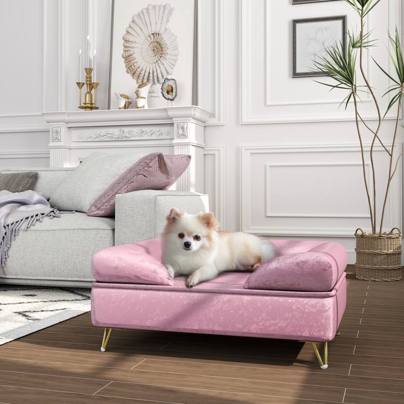 PawHut Cat Sofa Pet Couch w/ Removable Backrest, Soft Cushion, Washable Cover, for Small and Medium Sized Dogs, Pink