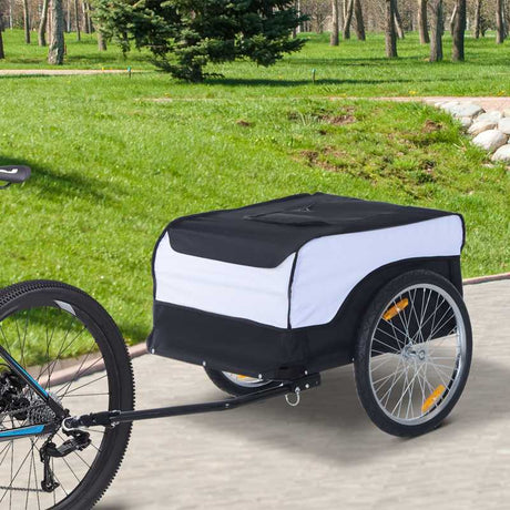 HOMCOM Bike Trailer Cargo in Steel Frame Extra Bicycle Storage Carrier with Removable Cover and Hitch (White and Black)