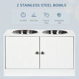 PawHut Raised Pet Feeder, with Two Bowls, Storage - White