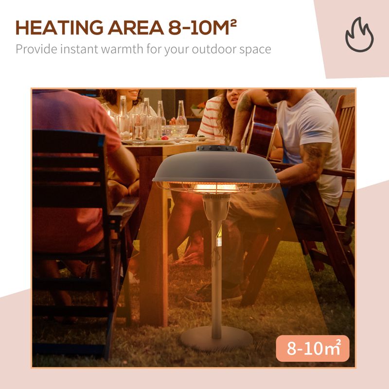 Outsunny 2.1kW Table Top Patio Heater with 2 Heat Settings, Infrared Outdoor Electric Heater with Pull Switch, Tip Over Safety Switch, IP44 Rated Weather Resistance, 1.8 m Power Cord, Φ46 x 72.5 cm