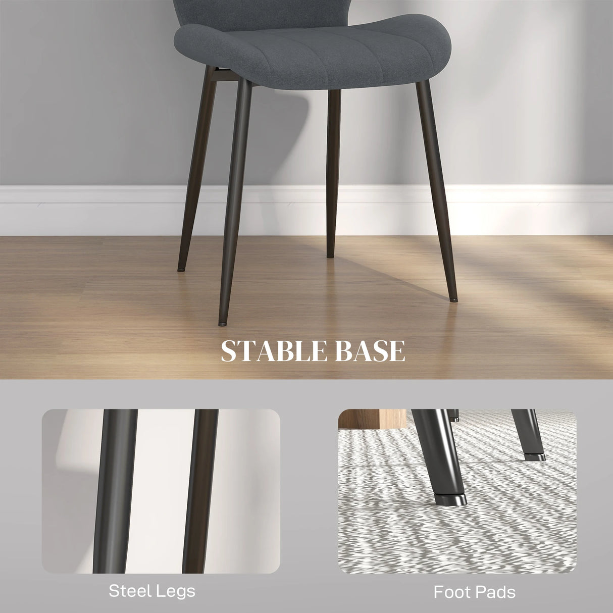 HOMCOM Set of Four Flannel Relaxed Tub Dining Chairs - Dark Grey