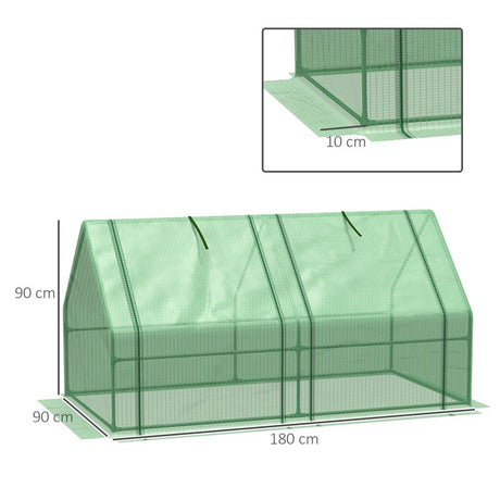 Outsunny Mini Small Greenhouse with Steel Frame & PE Cover & Zippered Window Poly tunnel Steeple for Plants Vegetables, 180 x 90 x 90 cm, Green