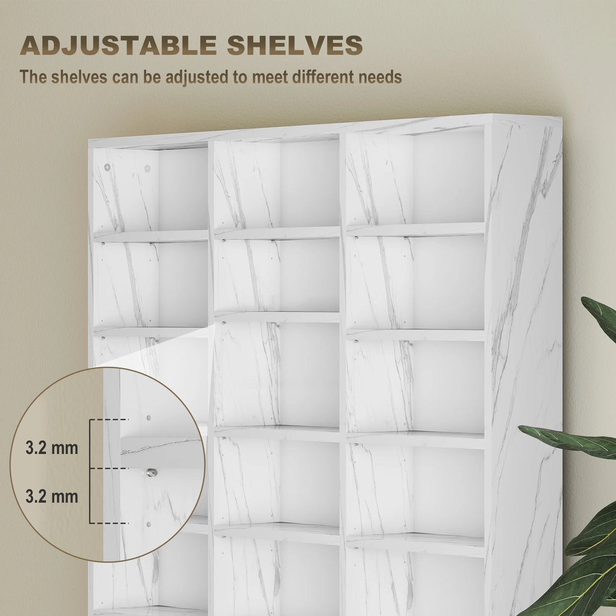 HOMCOM CD Storage Unit with Adjustable Shelves, 102 x 195 cm, Marble Effect