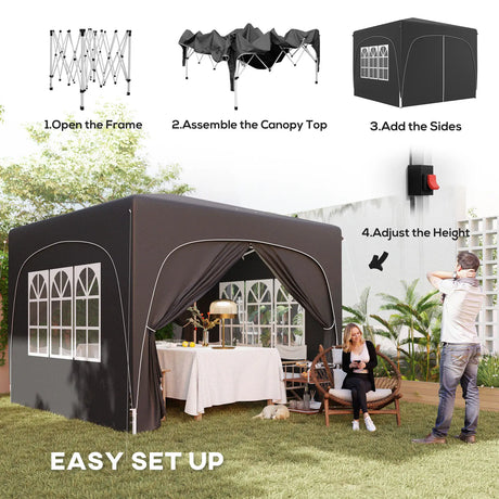 Outsunny 3 x 3m Pop-Up Gazebo Shelter, with Accessories - Black