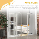 PawHut Metal 74-100cm Adjustable Pet Gate Safety Barrier w/ Auto-Close Door White