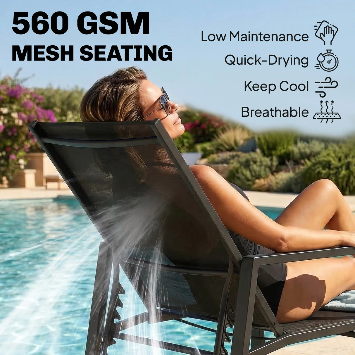 Outsunny Sun Lounger Retractable Footrest 5-Position Adjustable Steel Frame for Beach, Porch, Patio, Camping, Black