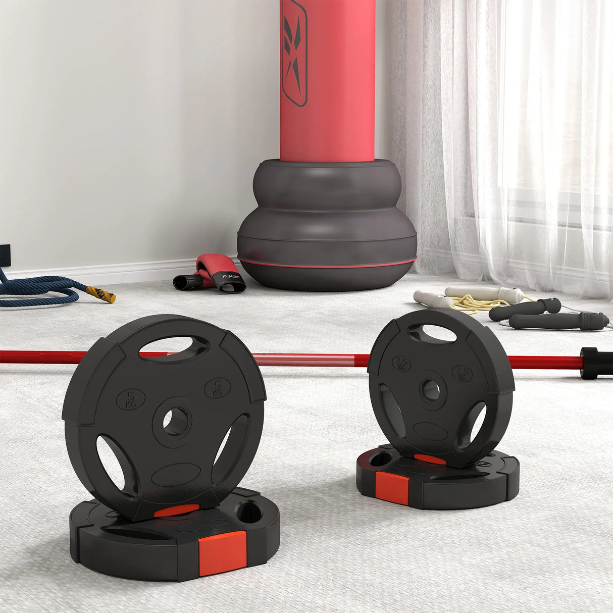 SPORTNOW Olympic Weight Plates Set, with Two 5kg and Two 2.5kg weights, Black