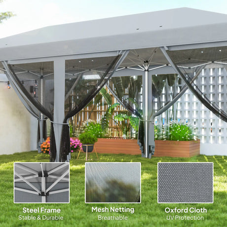 Outsunny 3 x 6m Pop Up Gazebo, Outdoor Canopy Shelter, Marquee Party Wedding Tent with 6 Mesh Walls and Carry Bag, Grey
