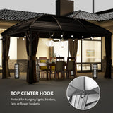 Outsunny 3 x 4m Hardtop Gazebo Canopy with Metal Roof, Aluminium Gazebo Permanent Pavilion with Netting and Curtains, Brown