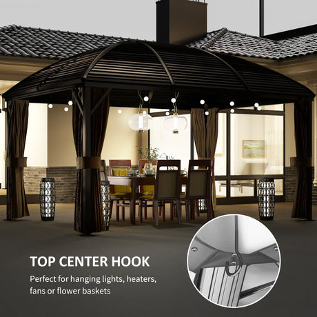 Outsunny 3 x 4m Hardtop Gazebo Canopy with Metal Roof, Aluminium Gazebo Permanent Pavilion with Netting and Curtains, Brown