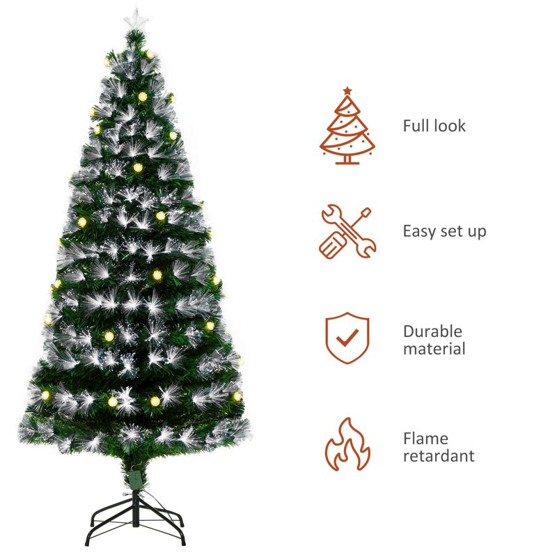 HOMCOM 6ft White Light Artificial Christmas Tree w/ 230 LEDs Star Topper Tri-Base Full Bodied Seasonal Decoration Pre-Lit Home