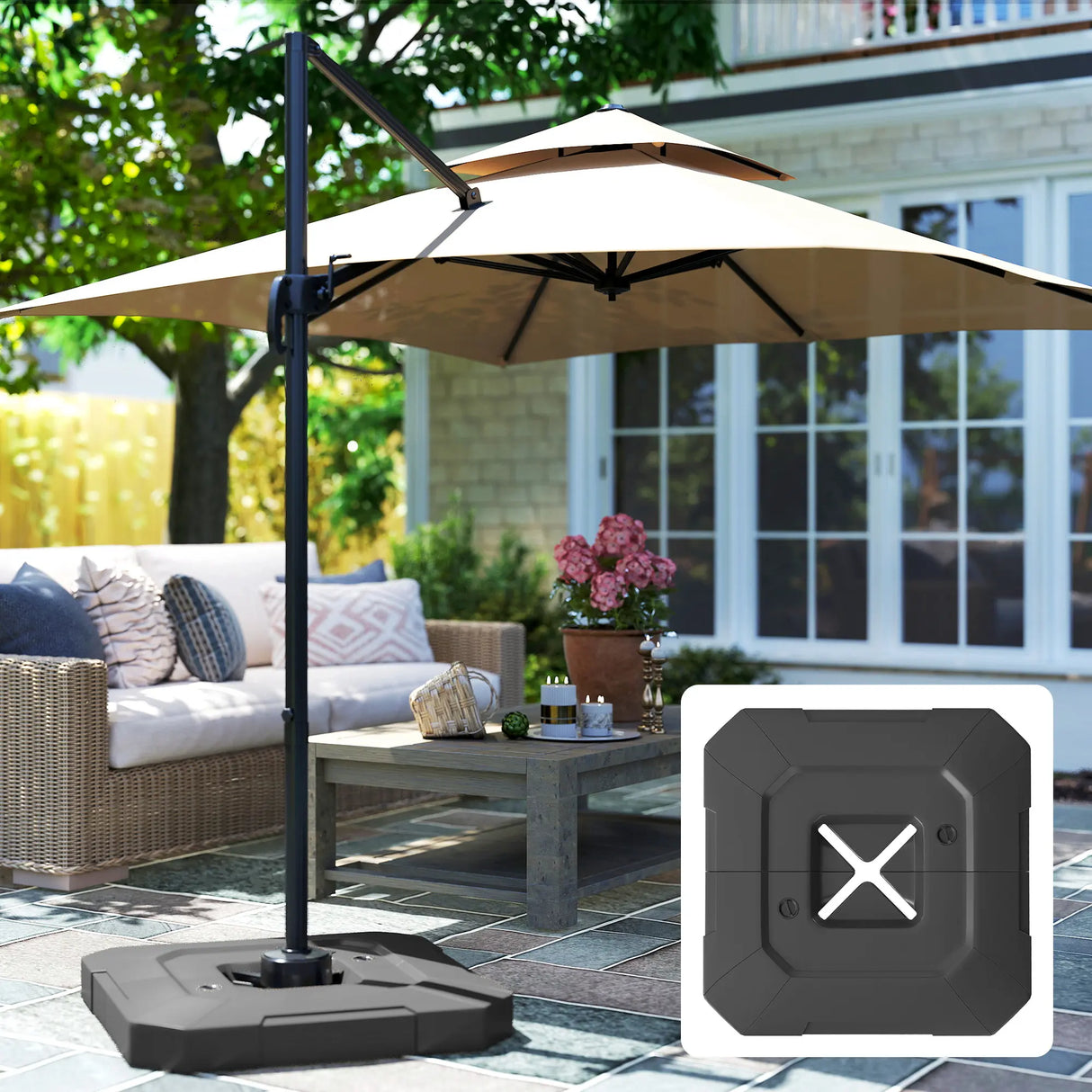 Outsunny 2PCS Umbrella Weights for Cantilever Parasols, Parasol Base Weights, 80 kg for Water or 105 kg Water and Sand Mix, Black