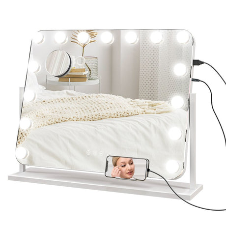 HOMCOM 14 LED bulb Tabletop Makeup Mirror, with Adjustable Settings