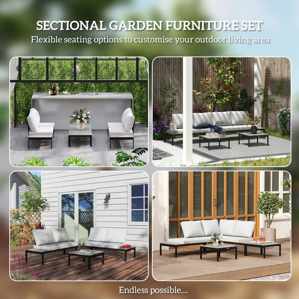 Outsunny Four-Piece Garden Corner Sofa Set with 2 Loveseats and 2 Coffee Tables - Grey