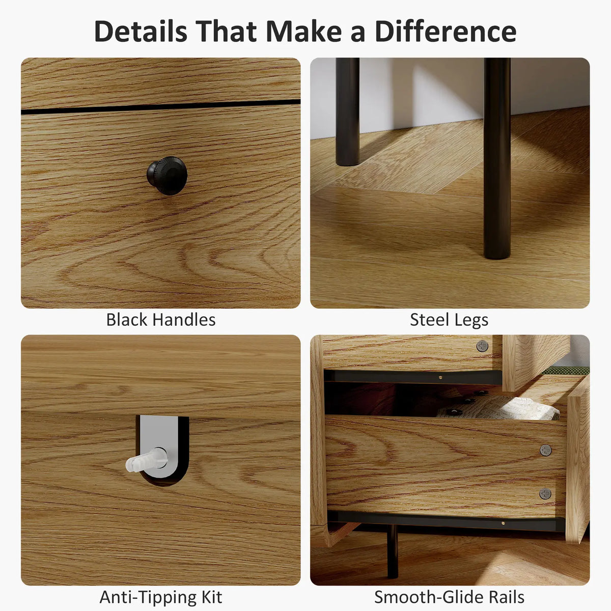 HOMCOM Modern Chest of Drawers with 4 Drawers - Oak