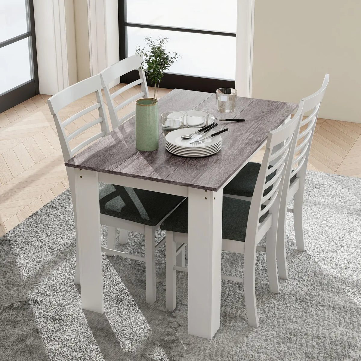 HOMCOM Dining Table for 4-6 People, Kitchen Table with Wood Effect for Dining Room, Grey
