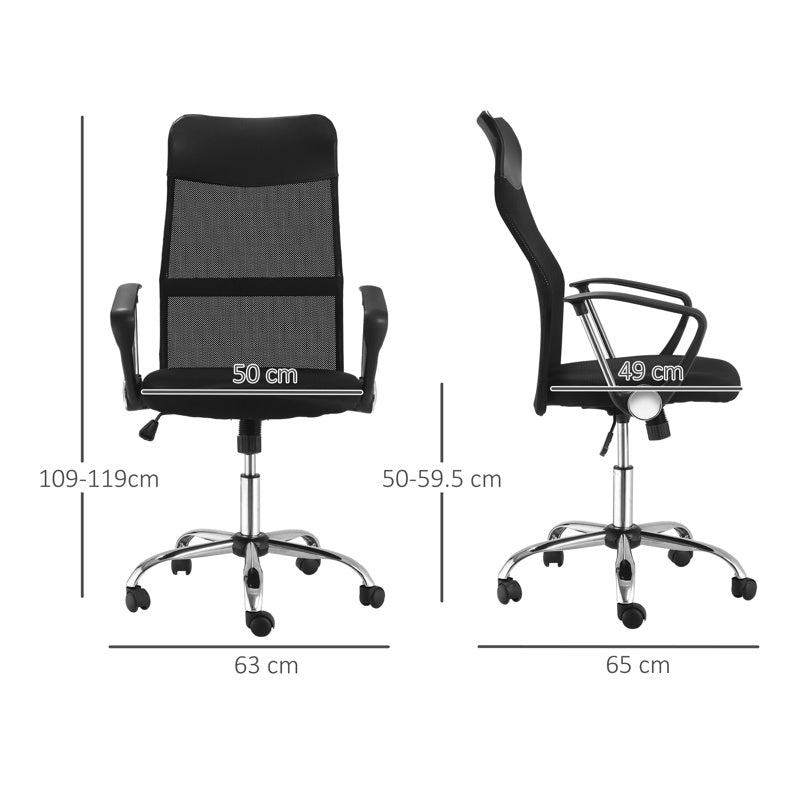 HOMCOM Ergonomic Office Chair Mesh Chair with Adjustable Height Tilt Function Black