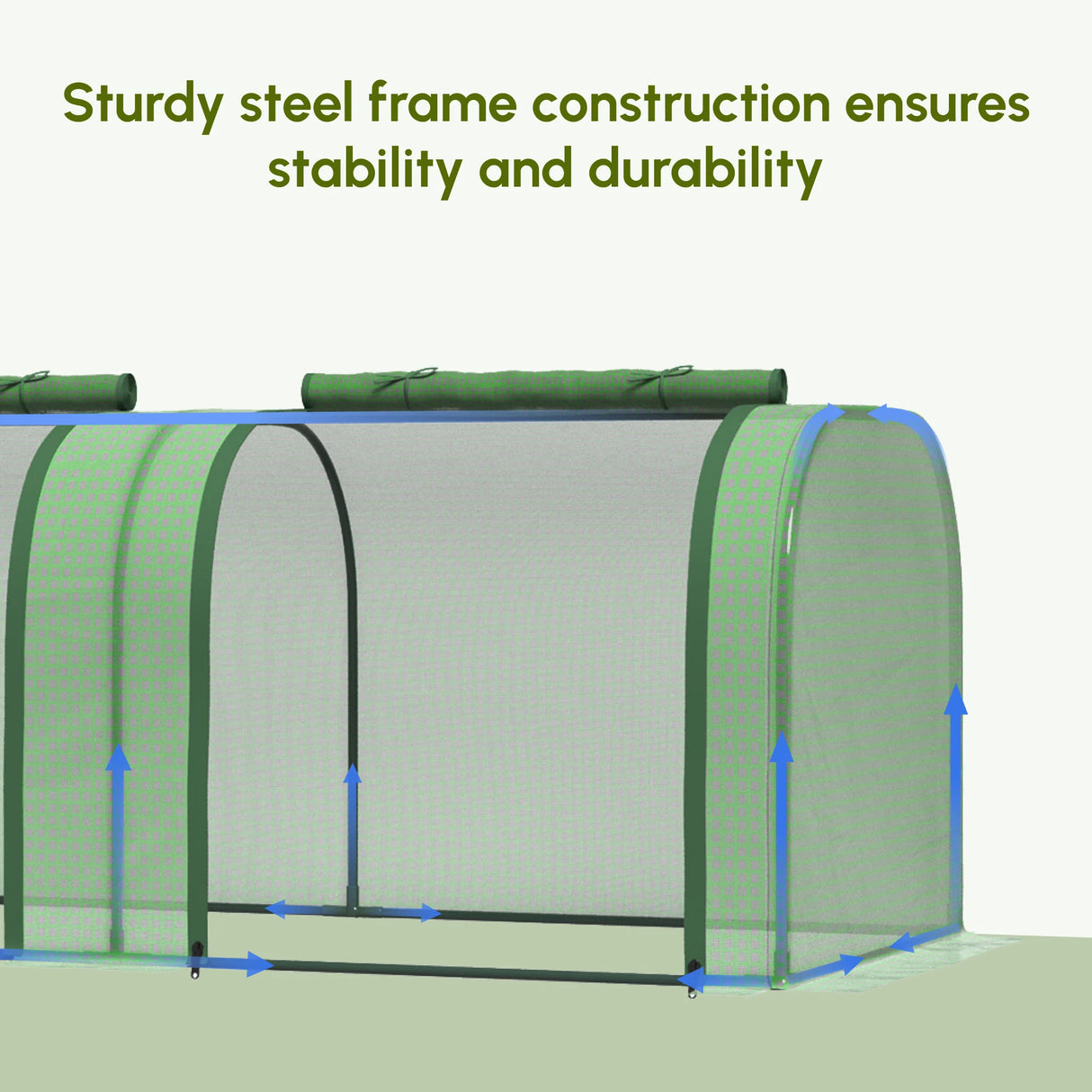 Outsunny Mini Greenhouse, Small Polytunnel Green House with Zipped Doors, Steel Frame for Garden Backyard, 295 x 100 x 80cm, Green