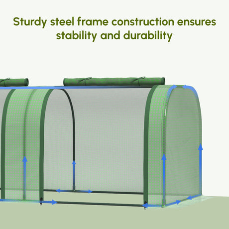Outsunny Mini Greenhouse, Small Polytunnel Green House with Zipped Doors, Steel Frame for Garden Backyard, 295 x 100 x 80cm, Green