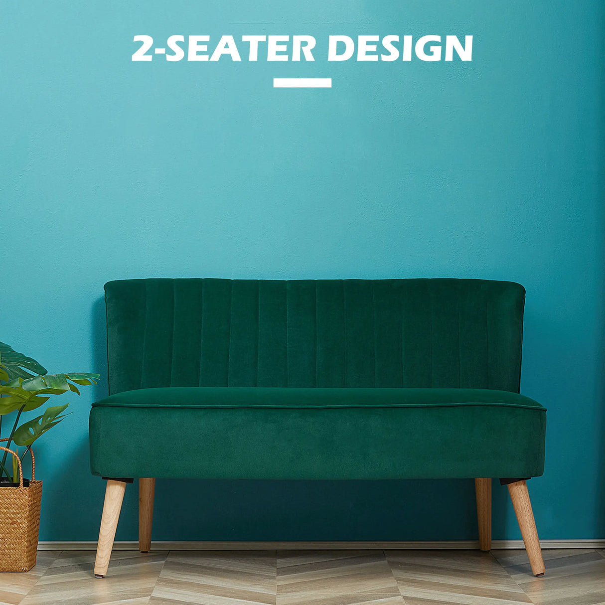 HOMCOM Modern Velvet Double Seat Sofa w/ Wood Frame Foam Padding High Back Soft Comfortable Compact Couch Green