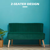 HOMCOM Modern Velvet Double Seat Sofa w/ Wood Frame Foam Padding High Back Soft Comfortable Compact Couch Green