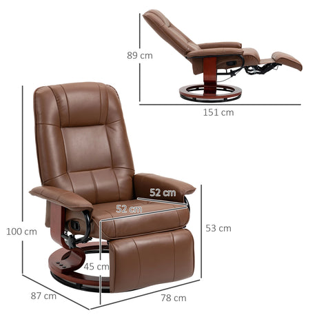 HOMCOM Faux Leather Armchair, with 145 Reclining Back and Footrest - Brown