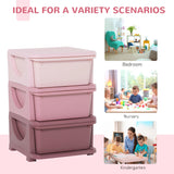 HOMCOM 3 Drawers Plastic Storage Units, 3 Tier Kids Storage Units, Children Toy Chest for Nursery, Playroom, Bedroom, Pink