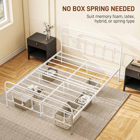 HOMCOM King Size Minimalistic Metal Bed Frame - White