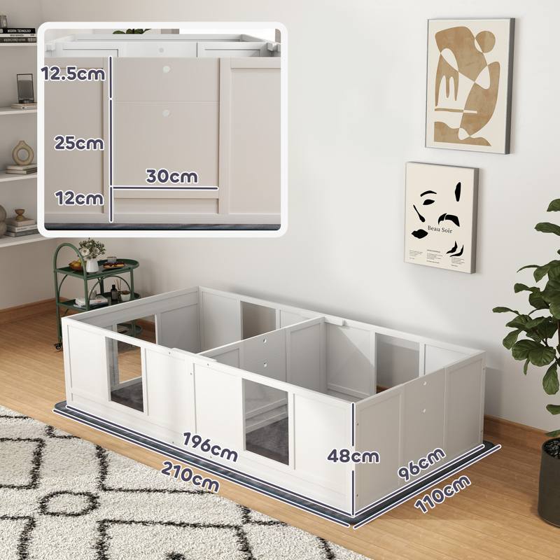 PawHut Two Room Design, Whelping Box for Dogs with Whelping Pad, Clear Panels, Adjustable Entrance, for Medium Dogs, 196 x 96cm